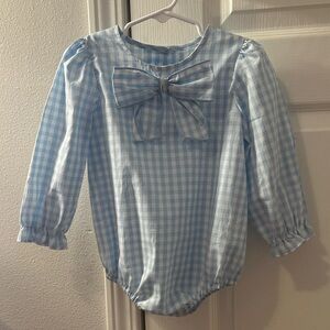 The Beaufort Bonnet Company Light Blue Checkered Romper